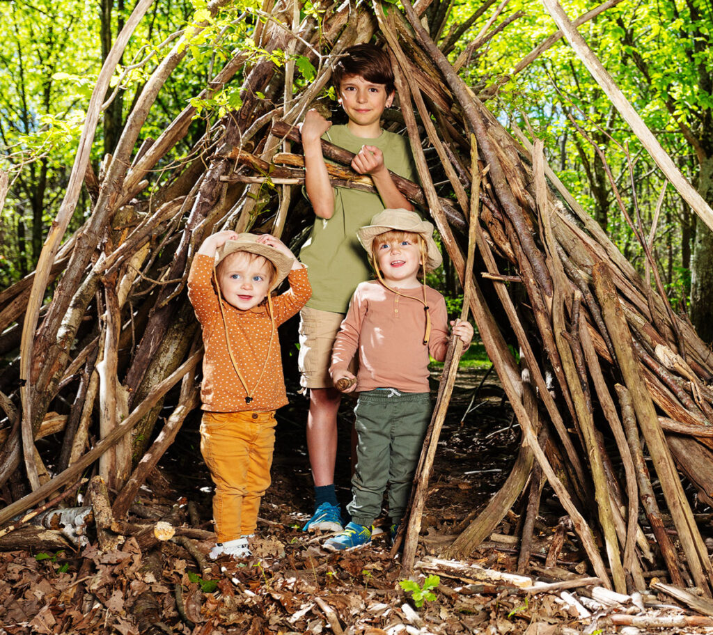 children in stick fort
